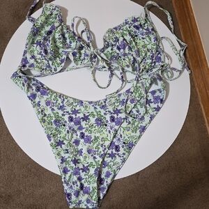Zaful Floral Bikini in Purple and Green